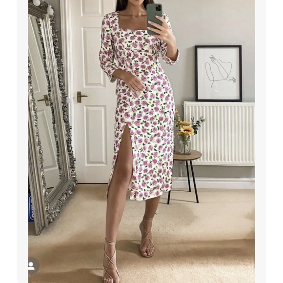 Zara Women's Dress Floral Midi Size S NEW - Picture 4 of 12